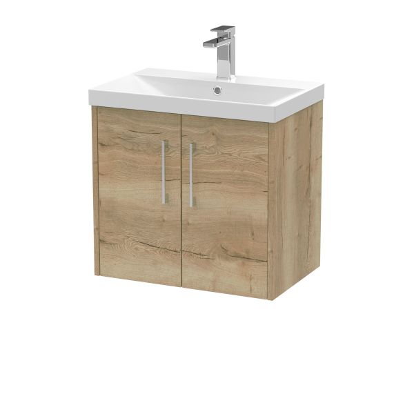 600mm Wall Hung 2 Door Vanity & Basin 3 - Hudson Reed JNU1823D Oak, Oak colour ,image 1
