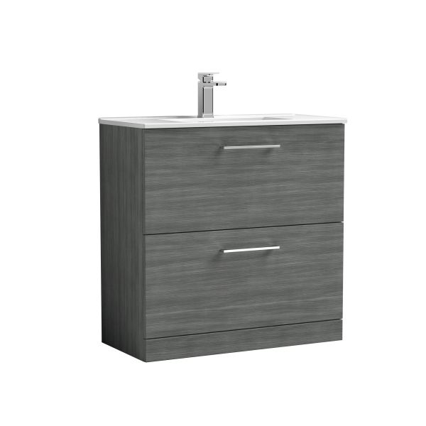 800mm Floor Standing 2 Drawer Vanity & Basin 2 - Nuie ARN535B Grey, Grey colour ,image 1