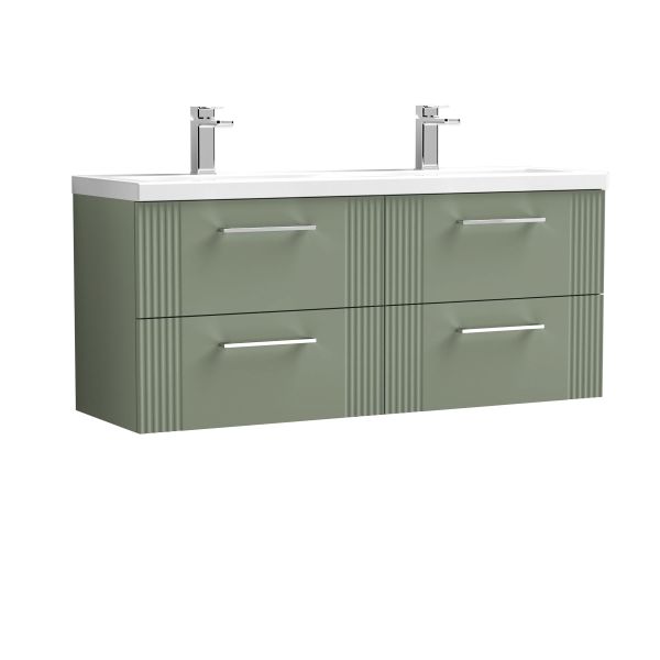 1200mm Wall Hung 4 Drawer Vanity & Double Basin - Nuie DPF893F Green, Green colour ,image 1