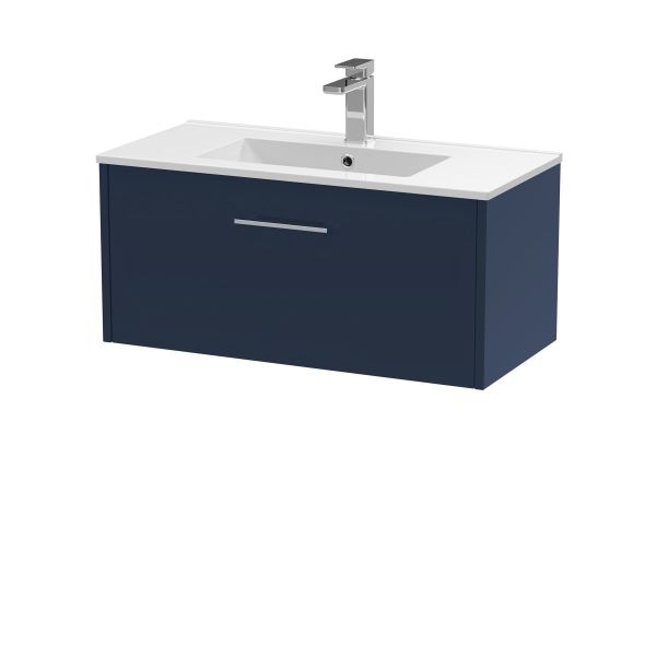 800mm Wall Hung Single Drawer Vanity & Basin 2 - Hudson Reed JNU2925B Blue, Blue colour ,image 1
