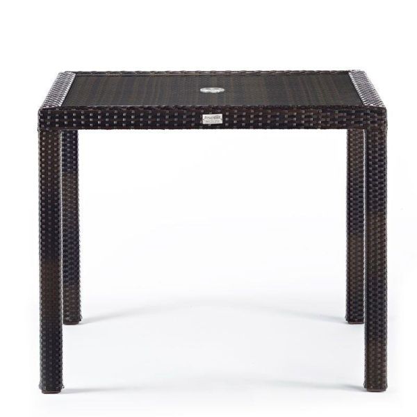 RA Ascot 900 x 900 Square Rattan Glass Top Table - Black/Brown, Black colour ,image 1