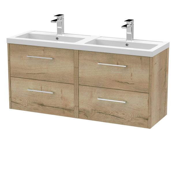 1200mm Wall Hung 4 Drawer Vanity & Double Basin - Hudson Reed JNU1824C Oak, Oak colour ,image 1