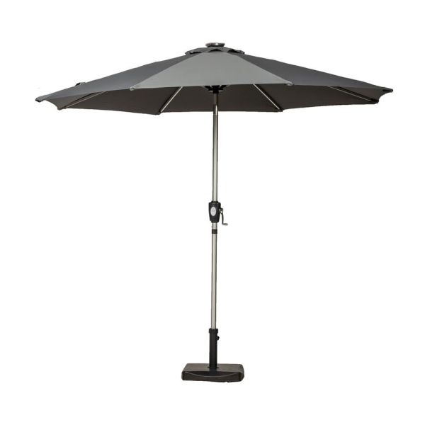 Grey 2.7M Crank And Tilt Led Strip Parasol (38Mm Pole, 8 Ribs), Grey colour ,image 1