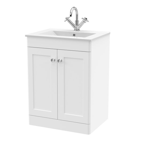 600mm Floor Standing 2-Door Vanity with Basin - 1 Tap Hole - Nuie CLC125C White, White colour ,image 1