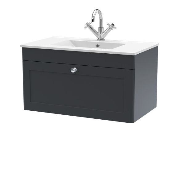 800mm Wall Hung 2-Door Vanity with Basin - 1 Tap Hole - Nuie CLC1496C Black, Black colour ,image 1