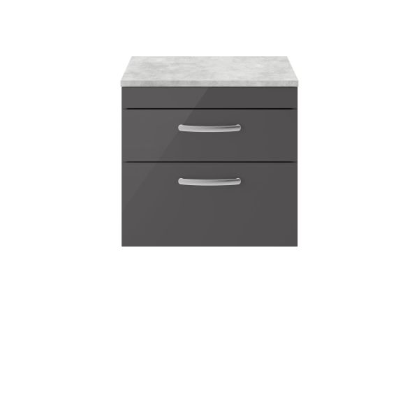 600mm Wall Hung Cabinet With Grey Worktop - Nuie ATH078LBG Gloss Grey, Grey colour ,image 1