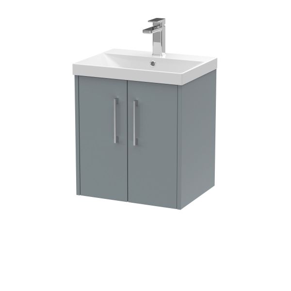 500mm Wall Hung 2 Door Vanity & Basin 3 - Hudson Reed JNU2321D Grey, Grey colour ,image 1