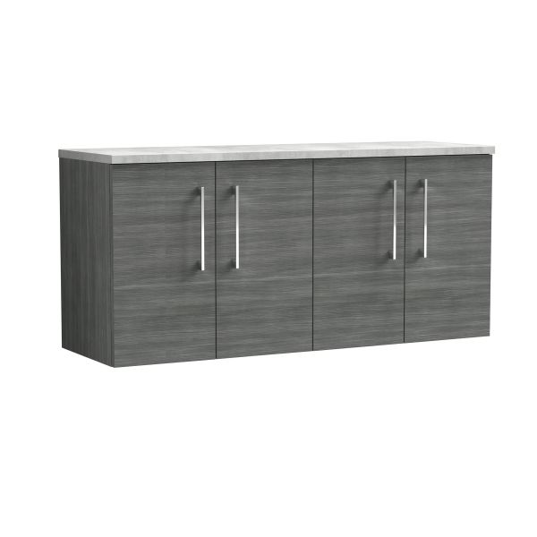 1200mm Wall Hung 4-Door Vanity & Laminate Worktop - Nuie ARN523LBG2 Grey, Grey colour ,image 1