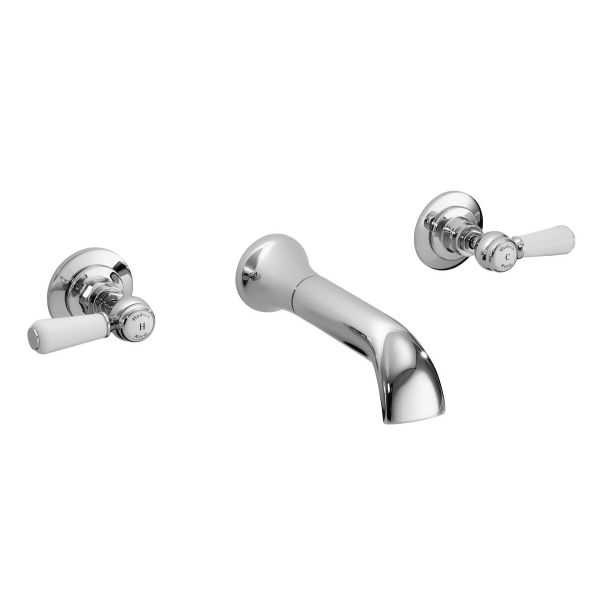 Wall Mounted Bath Spout & Stop Taps - Hudson Reed BC309HL Chrome, Chrome & White colour ,image 2