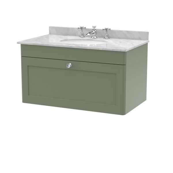 800mm Wall Hung 1 Drawer Vanity & Marble Top 3TH - Nuie CLC896GR3 Green, Green colour ,image 1