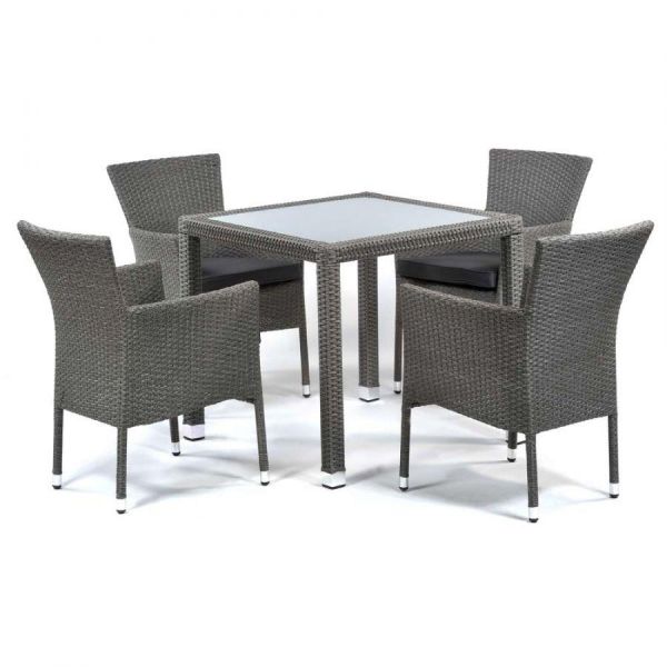 Oasis Glass Top Table and 4 Stacking Chairs - 4 Seat Grey Rattan Dining Set, Grey colour ,image 1
