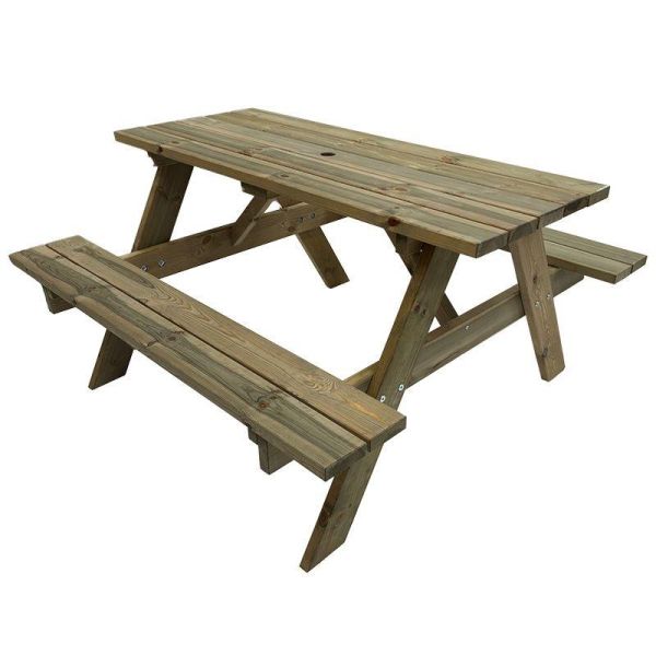 Tiptree 6 Seat Wooden Picnic Table - Neutral Brown, Grey colour ,image 1