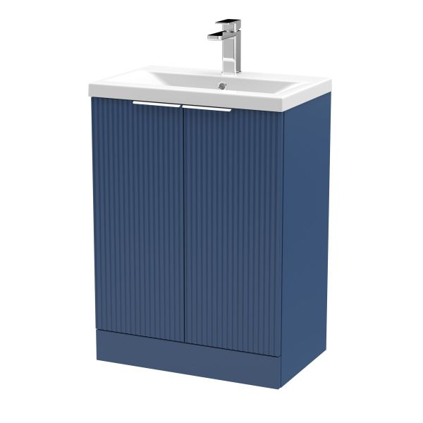 600mm Floor Standing 2 Door Vanity & Basin 1 - Hudson Reed DFF325A Blue, Blue colour ,image 1