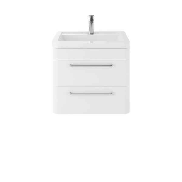 Wall Hung 600mm Cabinet & Ceramic Basin - Hudson Reed SOL102A Pure White, White colour ,image 1