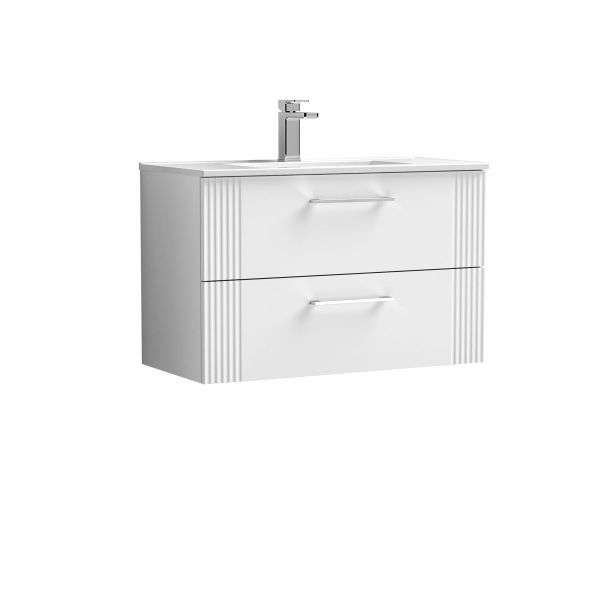 800mm Wall Hung 2 Drawer Vanity & Basin 2 - Nuie DPF195B White, White colour ,image 1