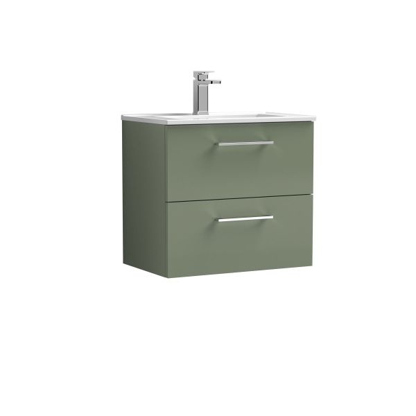 600mm Wall Hung 2 Drawer Vanity & Basin 2 - Nuie ARN824B Green, Green colour ,image 1