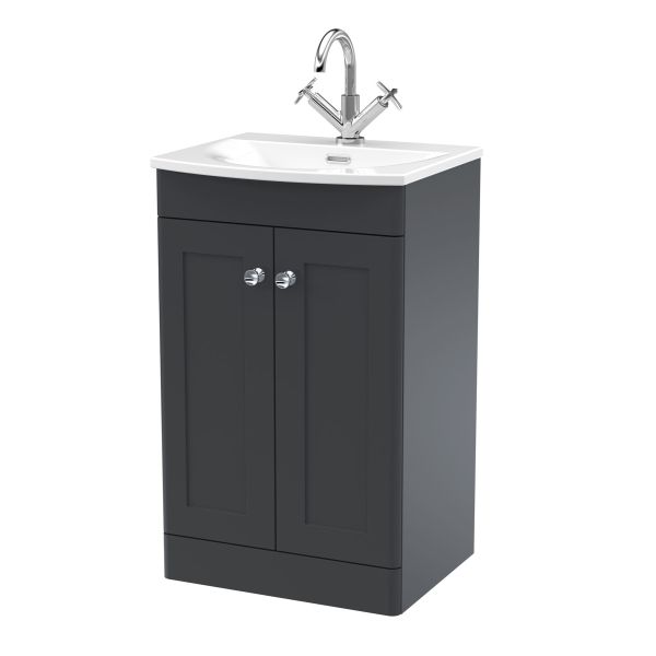 500mm Floor Standing 2-Door Unit & Curved Basin - Nuie CLC1423J Black, Black colour ,image 1