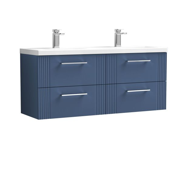 1200mm Wall Hung 4 Drawer Vanity & Double Basin - Nuie DPF393F Blue, Blue colour ,image 1