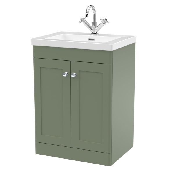 600mm Floor Standing 2-Door Vanity with Basin - 1 Tap Hole - Nuie CLC825L Green, Green colour ,image 1