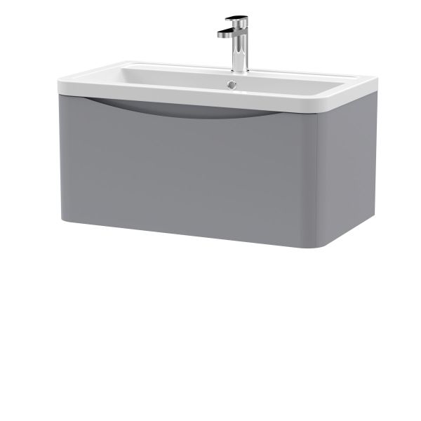 800mm Wall Hung 1 Drawer Vanity & Ceramic Basin - Nuie LUN206A Grey, Grey colour ,image 1