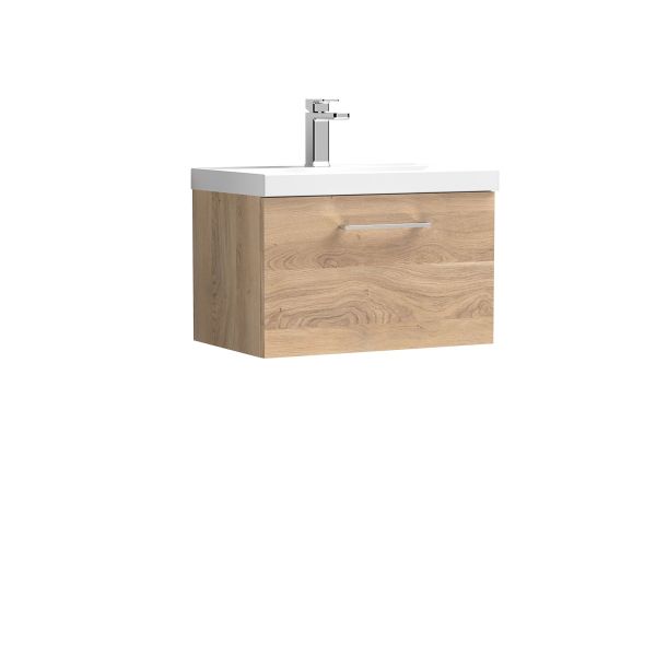 600mm Wall Hung 1-Drawer Vanity & Basin 1 - Nuie ARN3022A Oak, Oak colour ,image 1