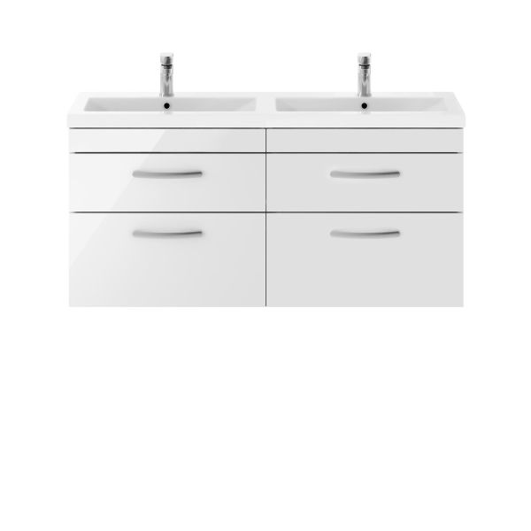 1200mm Wall Hung Cabinet With Double Ceramic Basin - Nuie ATH048F Gloss White, White colour ,image 1