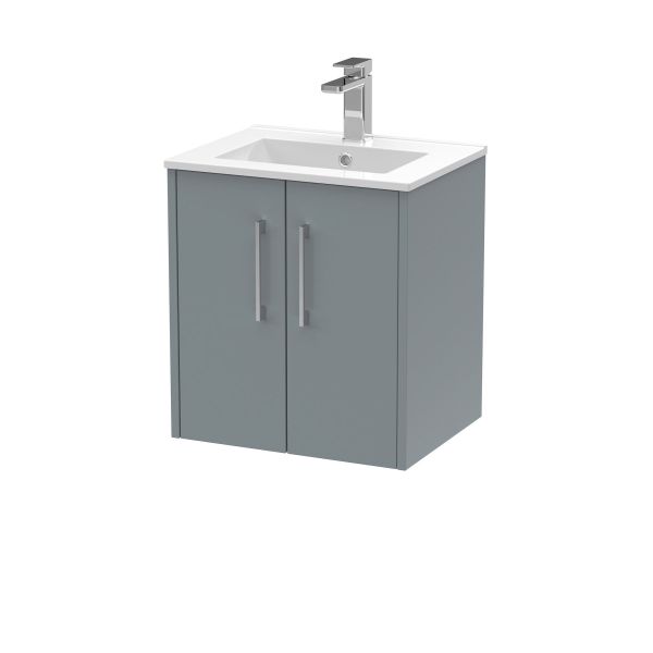 500mm Wall Hung 2 Door Vanity & Basin 2 - Hudson Reed JNU2321B Grey, Grey colour ,image 1