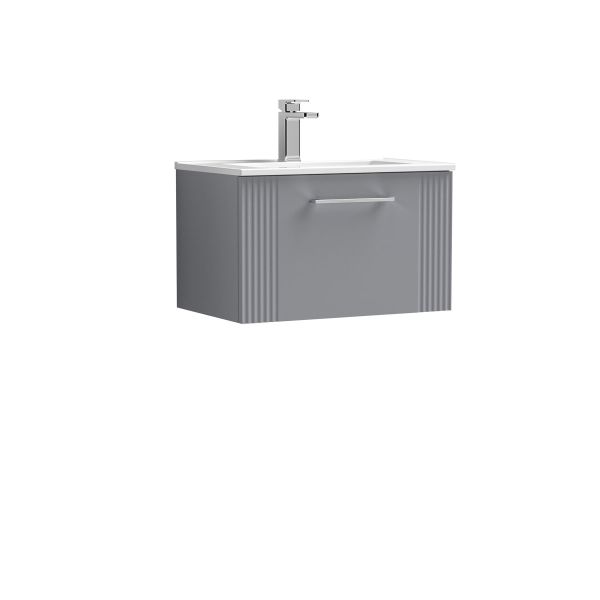 600mm Wall Hung Single Drawer Vanity & Basin 2 - Nuie DPF294B Grey, Grey colour ,image 1