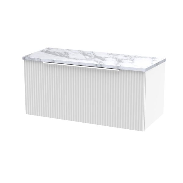 800mm Wall Hung Single Drawer Vanity & Laminate Worktop - Hudson Reed DFF196LCM White, White colour ,image 1