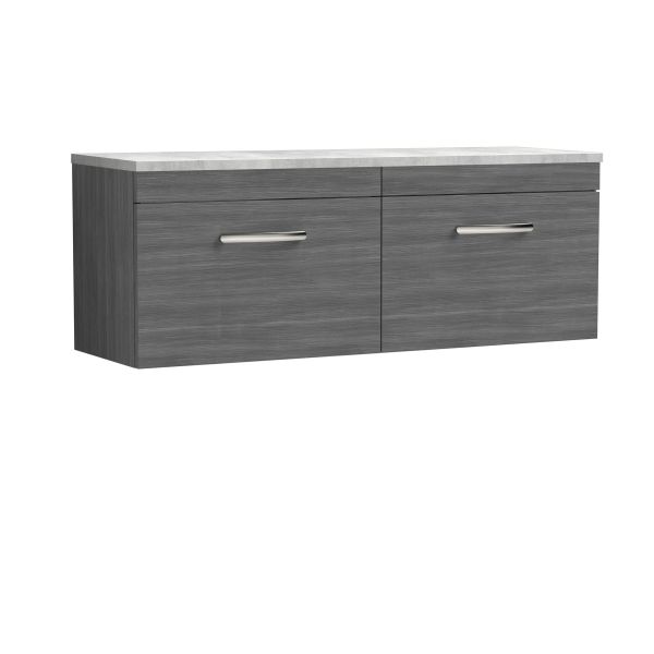 1200mm Wall Hung 2-Drawer Unit & Laminate Worktop - Nuie ATH039LBG2 Grey, Grey colour ,image 1