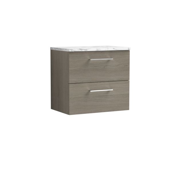 600mm Wall Hung 2-Drawer Vanity & Laminate Worktop - Nuie ARN2524LCM Oak, Oak colour ,image 1