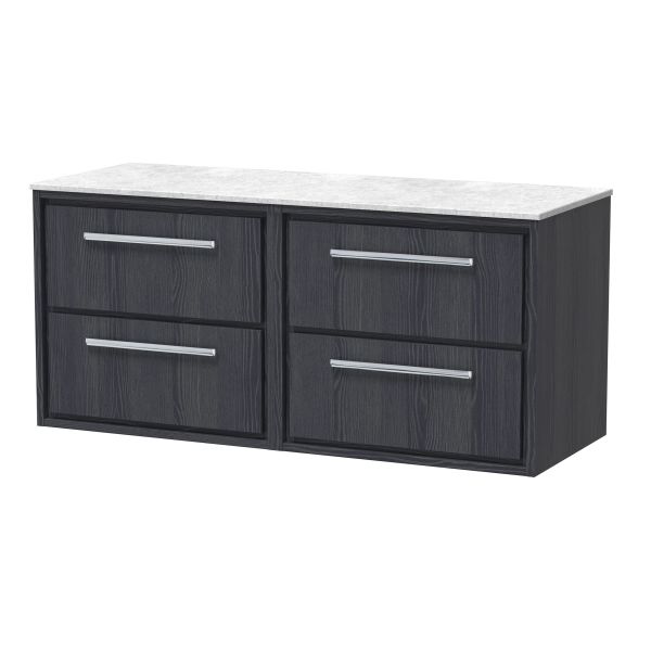 1200mm Wall Hung 4-Drawer Vanity with Marble Worktop - Hudson Reed LIL2224WMT2 Grey, Grey colour ,image 1
