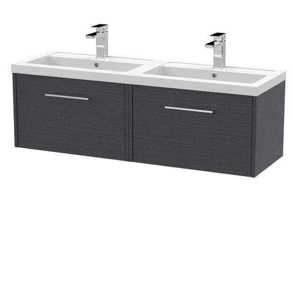 1200mm Wall Hung 2 Drawer Vanity & Double Basin - Hudson Reed JNU2222C Grey, Grey colour ,image 1