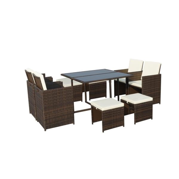 Cannes Brown 8 Seater 9 Piece Cube Set - 4 Chairs, 4 Footstools, 1 Table, Brown colour ,image 1