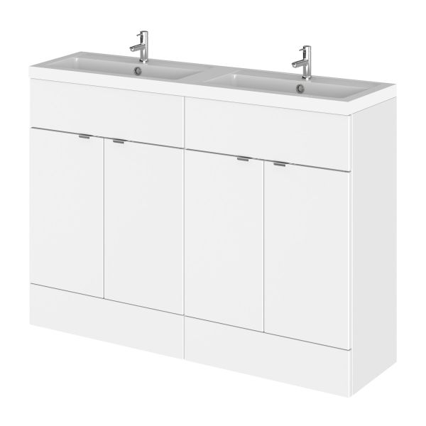1200mm Vanity Unit & Double Basin - Hudson Reed CBI134 Gloss White, White colour ,image 1
