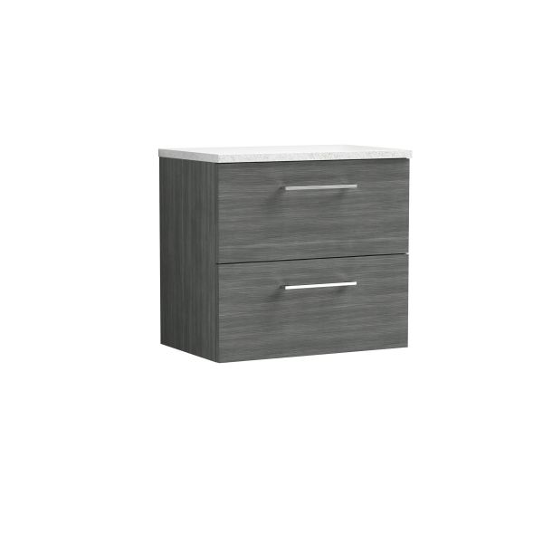 600mm Wall Hung 2 Drawer Vanity & Laminate Top - Nuie ARN524LSW Grey, Grey colour ,image 1