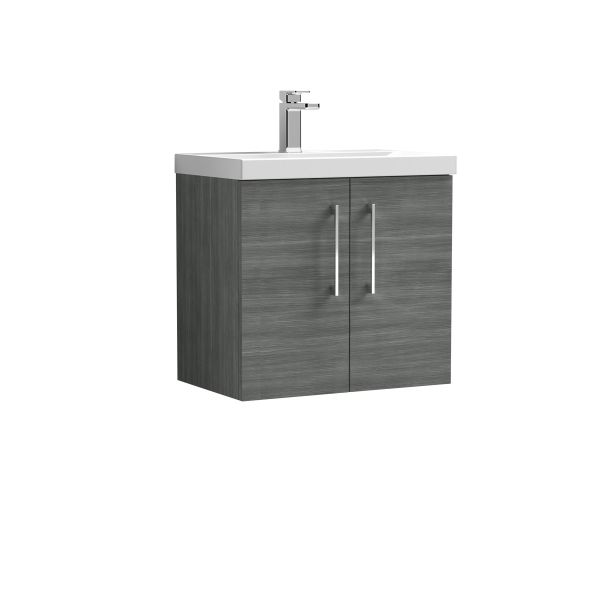 600mm Wall Hung 2 Door Vanity & Basin 1 - Nuie ARN523A Grey, Grey colour ,image 1