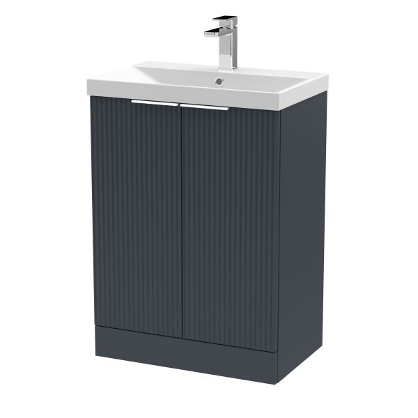 600mm Floor Standing 2 Door Vanity & Basin 3 - Hudson Reed DFF1425D Black, Black colour ,image 1