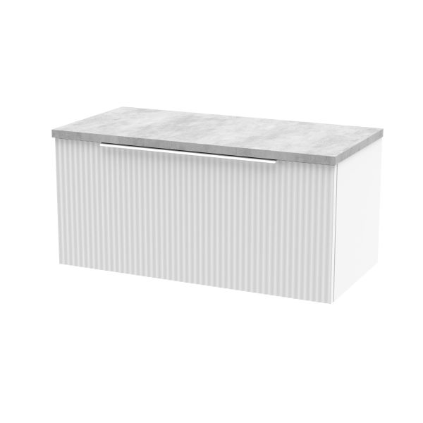 800mm Wall Hung Single Drawer Vanity & Laminate Top - Hudson Reed DFF196LBG White, White colour ,image 1