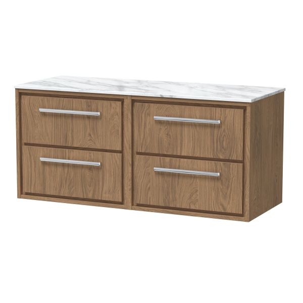 1200mm Wall Hung 4-Drawer Vanity with Marble Worktop - Hudson Reed LIL2724CMT2 Oak, Oak colour ,image 1