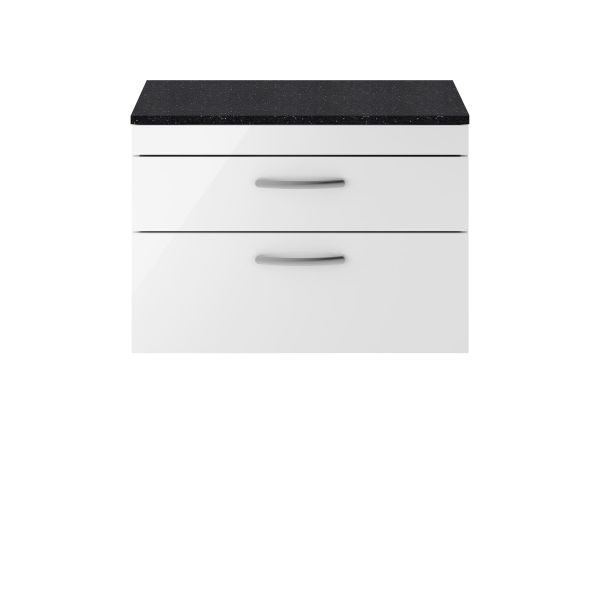 800mm Wall Hung Vanity With Sparkling Black Worktop - Nuie ATH069LSB Gloss White, White colour ,image 1