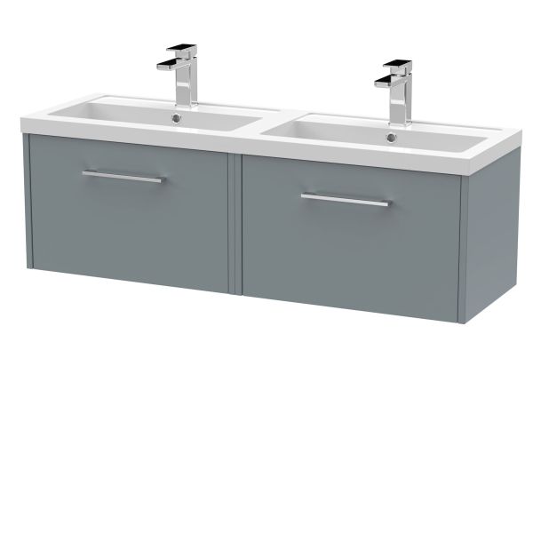 1200mm Wall Hung 2 Drawer Vanity & Double Basin - Hudson Reed JNU2322C Grey, Grey colour ,image 1