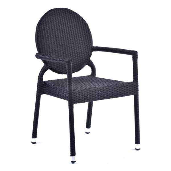 Ascot 880  x  590 Classic Round Back Rattan Arm Chair - Black, Black colour ,image 1
