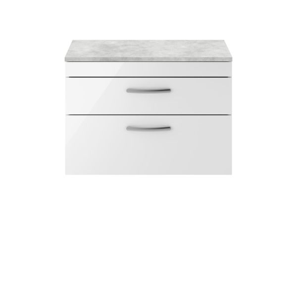800mm Wall Hung Vanity With Grey Worktop - Nuie ATH069LBG Gloss White, White colour ,image 1