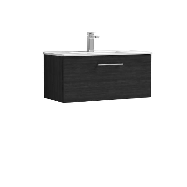 800mm Wall Hung 1 Drawer Vanity & Basin 2 - Nuie ARN625B Black, Black colour ,image 1