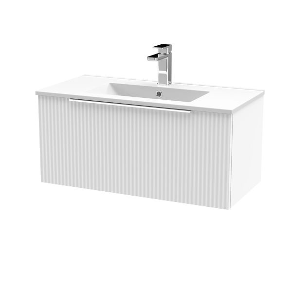 800mm Wall Hung Single Drawer Vanity & Basin 2 - Hudson Reed DFF196B White, White colour ,image 1