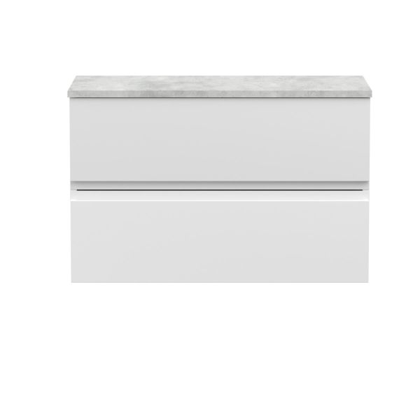 800mm Wall Hung 2-Drawer Vanity Unit & Laminate Worktop - Hudson Reed URB106LBG Satin White, White colour ,image 1