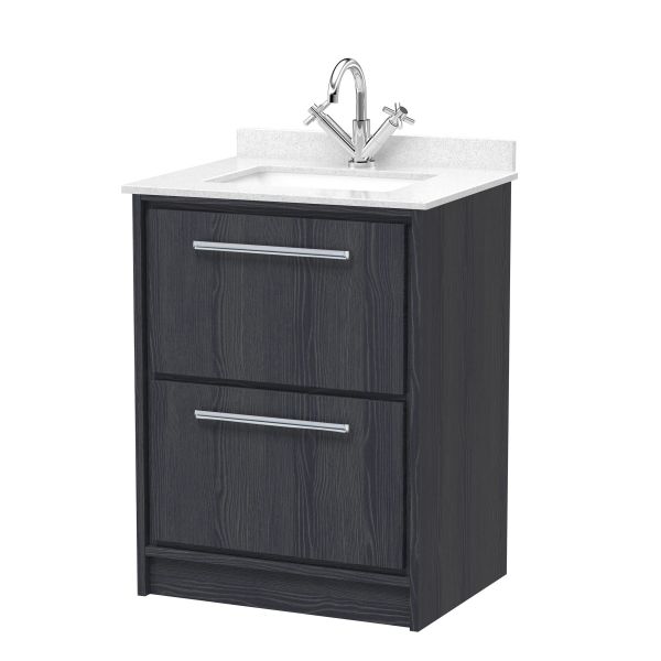 600mm Floor Standing 2-Drawer Vanity with Marble Worktop Basin - Hudson Reed LIL2233WS1 Grey, Grey colour ,image 1