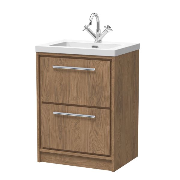 600mm Floor Standing 2-Drawer Vanity with Basin - 1 Tap Hole - Hudson Reed LIL2733L Oak, Oak colour ,image 1