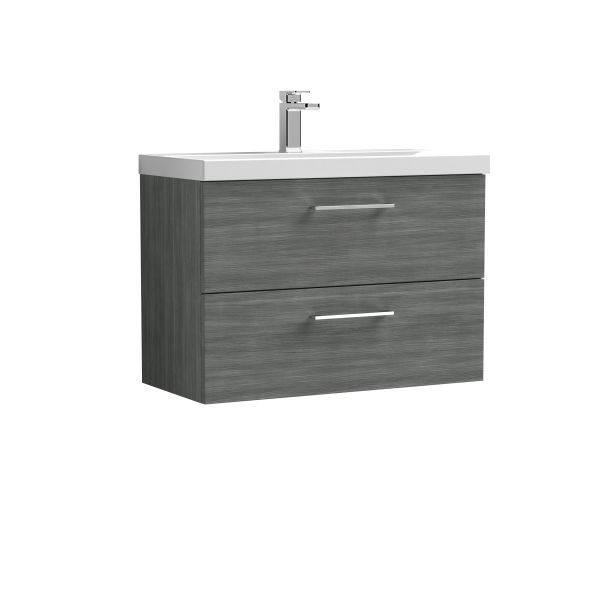 800mm Wall Hung 2 Drawer Vanity & Basin 1 - Nuie ARN526A Grey, Grey colour ,image 1